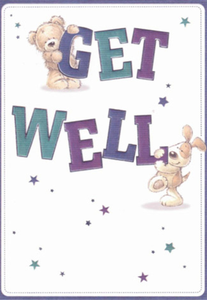 Overflowing with gentle encouragement, this get well card radiates neighbourly kindness that feels right at home in Charlton. The friendly illustrations-a plush bear with gently tousled fur and a playful puppy with velvety soft ears-are surrounded by whimsical stars that seem to scatter well wishes throughout the airy design. Bold, oversized letters, shaded in gradients of purple and aqua, anchor the joyful composition and express steadfast confidence, just as a bouquet might serve as the focal point of a comforting gesture. The illustrated textures create a sense of tactile presence, as if you could run your fingers along the bear's fluffy arm or feel the puppy's silken ears. One can easily imagine this card paired with a fresh flower delivery from Flowers Charlton, their combined effect radiating joy and heartfelt care. The entire mood is light, breezy, and filled with hope-perfect for lifting a loved one's spirits at any age, and truly emblematic of the Charlton neighbourhood's nurturing heart.