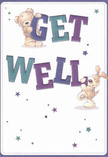 Bright, playful, and overflowing with optimism, this get well card is a true expression of care inspired by the vibrant spirit of Charlton. Two animated characters-a teddy bear and a floppy-eared puppy-leap from the soft cream background, balancing the colourful, exuberant letters that form 'Get Well.' Indigo and teal hues give the typography energy and visual lift, while scattered star shapes in violet and blue conjure feelings of hope and cheer. There's a tactile softness in the fur of both animals, so realistically rendered you can almost sense their comforting embrace. The overall design brings more than just words; it's as if this card carries a gentle remedy, soothing and nurturing as the floral arrangements delivered daily throughout Charlton. This is an ideal card for sharing heartfelt wishes with someone in need of comfort, infusing every message with the genuine warmth of the local community.
